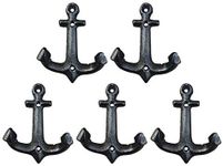 Facaler Nautical Cast Iron Ship Anchor Weathered Nautical Wall Hooks Coat Hook, Screws Included (5 PCS)