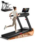 Foldable Treadmills for Home with 20% Auto Incline, 14KM/H Treadmill with Handles, Running Machine for Heavy People, 180KG Weight Capacity, Large Running Belt and Intelligent LED Touch Screen