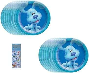 Blue's Clues Birthday Baby Shower Party Supplies Bundle includes 16 Dessert Cake Paper Plates and 1 Dinosaur Sticker Sheet