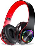 Wireless Bluetooth Headphones-Colorful Lights/Foldable/Large Battery Capacity/Built-in Microphone-Bluetooth 5.0/10 m Range/Stereo Surround/Comfortable affixed Ears (Black-red 1)