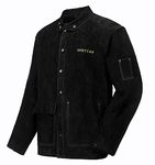 ONETIAN Leather Welding Jacket Black;Heavy Duty Safety Jacket;Heat and Flame Resistant, Black,red, Medium