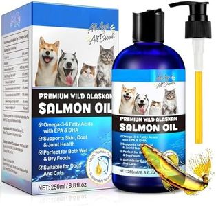 Wild Alaskan Salmon Oil for Dogs & Cats - Pure Omega 3 & 6 EPA DHA Liquid Supplement for Skin & Coat Health - 250ml Bottle with Pump - Vet-Approved Formula