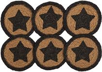 VHC Brands Farmhouse Primitive Jute Black Textured Round Kitchen Coaster Stencil Star Set of 6 4"