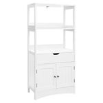 VASAGLE Bathroom Storage Cabinet, Freestanding Linen Tower, Tall Bookcase with 2 Open Shelves, 1 Large Drawer, 12.8 x 23.6 x 48 Inches, for Entryway, Kitchen, Study, White UBBC64WT