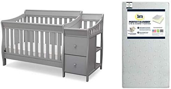 Delta Children Bentley S Convertible Crib N Changer, Grey + Serta Perfect Slumber Dual Sided Recycled Fiber Core Crib and Toddler Mattress (Bundle)