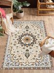 ishro home 3 x 5 Feet 3D Jet Multi Printed 3D Jet Vintage Persian Carpet Rug Runner and Carpets for Bedroom/Living Area/Home with Anti Slip Backing (3x5 ft, Persian White)