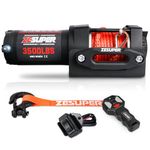 ZESUPER 3500 lb 12V DC Electric Winch 30 ft Synthetic Rope UTV ATV Boat Trailer Winches Off Road Waterproof Towing Winch Kits with Wireless Remote Mounting Plate