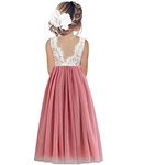 Beganly Toddler Girls Elegant Lace Straight Maxi Tulle Party Dresses V Back Flower Girl Dress Sleeveless Dusty Pink 3T