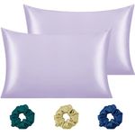 Cloth Fusion Satin Pillow Cover Set of 2 for Hair and Skin with 3 Satin Soft Scrunchies for Women, Satin Pillow Cases with Envelope Closure End (17"X27" Inches, Lilac)