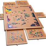 PLAYVIBE 1500 Piece Wooden Jigsaw Puzzle Table - 6 Drawers, 9 Glue Sheets & 3 Hangers | 27" X 35" Jigsaw Puzzle Board Portable - Portable Puzzle Table for Teens and Adults