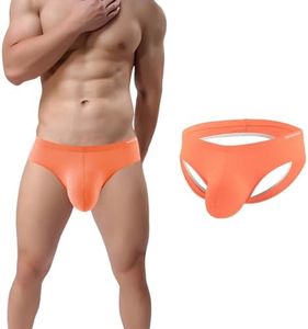 ZONBAILON Mens Bulge Enhancing Jockstrap Briefs Athletic Supporter Big Ball Pouch Backless Underwear Orange M