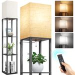 OUTON Floor Lamp with Shelves, Dimmable & 3000K-6000K Adjustable Color Temperatures, Remote Control, 1H Timer, LED Column Floor Lamp, Tall Standing Lamps for Living Room, Bedroom, Office(Black)