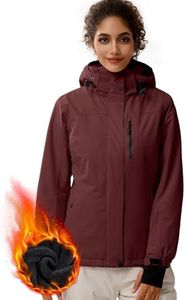 FREE SOLDIER Women's Waterproof Ski Snow Jacket Fleece Lined Warm Winter Rain Jacket with Hood Fully Taped Seams(Wine Red,M)