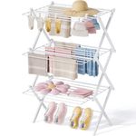 SYKIARIOL Clothes Airer, Foldable Clothes Drying Rack, Space-Saving Clothes Horse with 3 Levels, Extendable Indoor Drying Rack Laundry, 52 X 54 X 114cm (White)