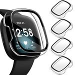 [4 Pack] iVoler Screen Protector Tempered Glass for Fitbit Sense/Versa 3/Versa 4 Smart Watch, Hard PC case with Bumper Cover Sensitive Touch Full Coverage Protective Case, Transparent