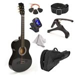 30" Black Wood Guitar With Case and Accessories for Kids/Boys/Beginners