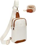 NATISERAUM Crossbody Bags for Women, Sling Bag with 2 Detachable Straps, Small Backpack Purse, Chest Bag Travel White and Brown