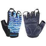 BASSDASH UPF 50+ Kids' Gloves with Padded Grippy Palm UV Protection for Bicycles Fishing for 1-8 Years Old Boys Girls (Sea Wave, Large)