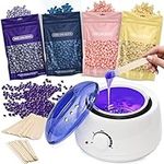 Waxing Kits Wax Warmer: Wax Kit Wax Hair Removal Kit with 4 * 100g Hard Wax Beads &30 Waxing Sticks,Waxing Kit for Women Men Whole Body Brazlan/Bikini/Eyebrows/Face -Hair Removal Wax at Home (White)