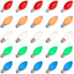 25 Pack C7 Christmas Lights Replacement Bulbs Multicolor Vintage Ceramic Tree Bulbs, for Christmas Tree Replacement Bulbs & Indoor Outdoor Xmas Lights C7 Replacement Bulbs, E12 Base, 5W