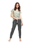 LOTIK Women's Cotton Checkered Night Suit Pack of 2 Pieces (LFNS055-S_Grey_S)…