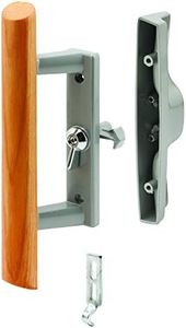 Prime-Line C 1018 3-15/16 In. Hole Center, Gray Diecast, Sliding Patio Door Handle with Wood Handle (Single Pack)