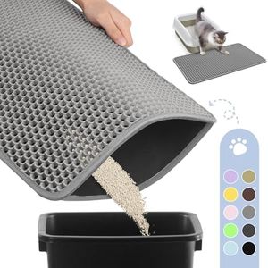 Powools Cat Litter Mat Large - 24"x15" Litter Trapping Mat, Easy to Clean Litter Box Mat, Waterproof, Urine-Proof, Non-Slip Kitty Litter Mats for Floor, Grey