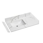 EQLOO 36 in.W x 22 in.D Quartz Calacatta River Vanity Top,with Undermount Left Offset Sink Vanity Top,with Two Sidesplash & One Backsplash,8 Inch Faucet Hole Spread Bathroom Vanity Sink Countertop