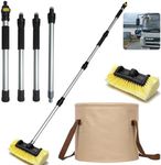 Car/Truck/RV Wash Brush w. Foldable Bucket Adjustable 60“ Long Handle Hose Attachment On/Off Switch Flow-Thru Soft Bristle Head Cleaning Kit, 2024 Upgraded w. Reinforced Connectors