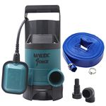 MYLEK Submersible Water Pump 400W Electric, 8000L/H, 5m Layflat Hose for Clean or Dirty Water with Float Switch, 10M Power Cable - for Floods, Pools, Gardens, Ponds, Hot Tubs