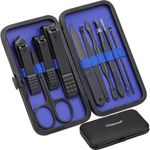 Glamne Manicure Set Nail Clippers Kit Professional Stainless Steel Nail Care Tools with Leather Travel Case 10 in 1 Blue