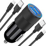 【Apple MFi Certified】iPhone Fast Car Charger, Braveridge 4.8A Car Power Cigarette Lighter USB Car Charger Fast Charging Adapter+2Pack Lightning to USB Braided Cable for iPhone 14 13 12 11 XS XR X iPad