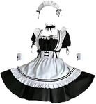 aternee Women's Lolita French Maid Cosplay Costume, Anime Maid Outfit Halloween, Set Including Dress, Headwear, Apron, Collar, Bracelet, Leg Rings , XL