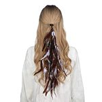 Hippie Feather Extension Hair Ties - AWAYTR Boho Feather Crown Elastic Gypsy Festival Headband Indian Hair Accessories 1970s (White + dark brown)