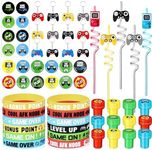 MiniInflat 72 Pcs Video Game Party Favors Set Gaming Party Supplies Gamer Birthday Bracelets Stamps Keychains Stickers Straws for Boy Girl Teen Game Birthday Party Favors Goodie Bag Fillers Supplies