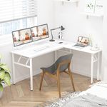 DlandHome L-Shaped Folding Computer Desk 55 and 55inches Left and Right Adjustable Half-Installed Home Office Workstation Corner Table, White AC11-WW