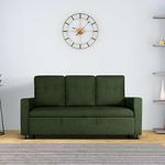 duroflex Wood Ease 3 Seater Sofa Cum Bed With Pullout Mechanism, Sap Green Finish, 3-Person Sofa