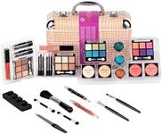 Duer Lika Portable Professional Mixed Beauty Makeup Kits Cosmetic Case Set Matte Shimmer Eyeshadow Palette Blushes Lip Makeup Jewellery Box Birthday Gifts for Girls Women (Pink Houndstooth)