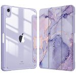 Fintie Hybrid Slim Case for iPad Mini 7 (A17 Pro) 2024 / Mini 6 2021 - [Built-in Pencil Holder] Shockproof Cover Clear Transparent Back Shell for iPad Mini 7th/6th Generation 8.3 Inch, Lilac Marble