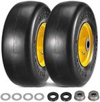 MaxAuto 2PCS 9x3.50-4" Flat Free Lawnmower Tire on Wheel, 3.5" Centered Hub, 3/4" Bushings(Universal Adapter Kit Include: 2pcs 5/8" Sintered Iron Bushings, 2pcs 1/4" Nylon Spacers, 4pcs Steel Washers)