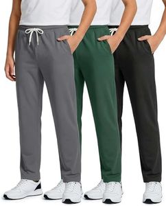 Real Essentials 3 Pack: Boys' French Terry Open Bottom Sweatpants Sweats for School Kids Teens with Pockets- Set 6, XS