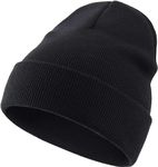 Malaxlx Baby Black Beanie Hat Winter Toddler Knit Hat Warm Double Layer Soft Cuff Beanie Ski Skull Cap for 0-24 Months Girls Boys