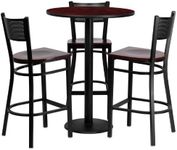 Flash Furniture Clark 30'' Round Mahogany Laminate Table Set with 3 Grid Back Metal Barstools - Mahogany Wood Seat