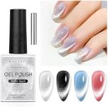 Makartt Cat Eye Gel Nail Polish: Universal Jelly Holographic Cateye Gel Polish 1 Color Silver Glitter Shimmer Nail Polish Gel with Magnet Stick Soak Off UV Gel for Nail Art Salon Manicure DIY at Home