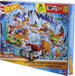 Hot Wheels Toy Cars & Playset, 2026 Advent Calendar with 10 Vehicles in 1:64 Scale, 14 Winter-Themed Accessories & 10 Ornament Clips