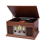 Hiniso 8-in-1 Bluetooth Vinyl Record Player Turntable with USB Recording | Convert Vinyl to MP3 | Built-in Speakers, 3-Speed Turntable, CD/Cassette Player, FM Radio, USB/SD, AUX & Headphone Jack