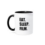 3dRose mug_180402_4 Eat Sleep Film - gifts for movie makers and video making enthusiasts - Two Tone Black Mug, 11oz