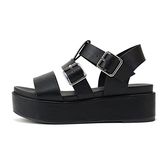 Soda “STELLAR” ~ Women Flatform Multi Strap Double Buckle Open Toe Ankle Strap Platform Wedge Sandals, Black Pu, 7.5