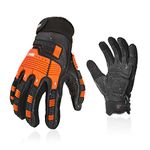 Vgo... Safety Leather Work Gloves,Mechanics Gloves,Impact Gloves,Anti-Vibration Gloves,Heavy Duty,Water Resistant(1 Pair,Size M,Black,CA7722WR)