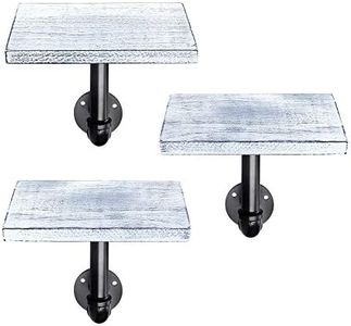 Navaris Industrial Pipe Shelf Set - 3 Small Wooden Shelves with Black Pipe Brackets - 5.9" x 7.9" Wall-Mounted Wood Shelving - Size S, White